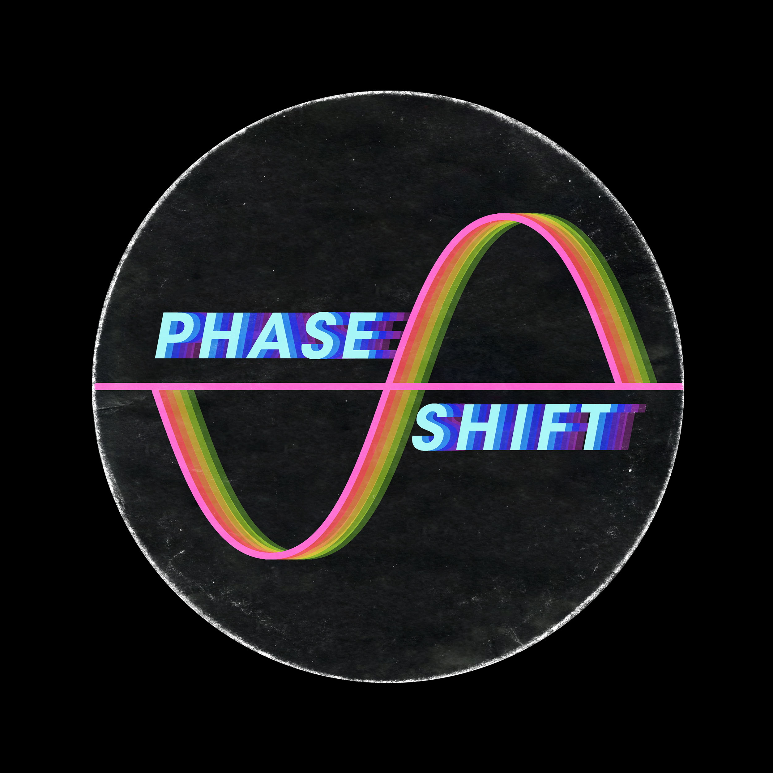 logo for Phase Shift - Phase Shift is written in italic neon along a pink neon sine waveform against a black background